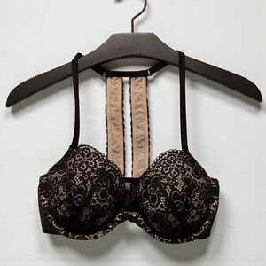 Aerie Black Lace Front Closure Bra Strappy Back 32D